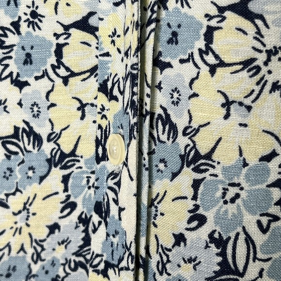 Eddie Bauer Dress 16 Blue Yellow Floral Print Linen Blend Button Front - Picture 7 of 12